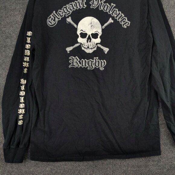 Rugby Elegant Violence Long Sleeve T-shirt Mens Medium Black Embroidered - Picture 8 of 14